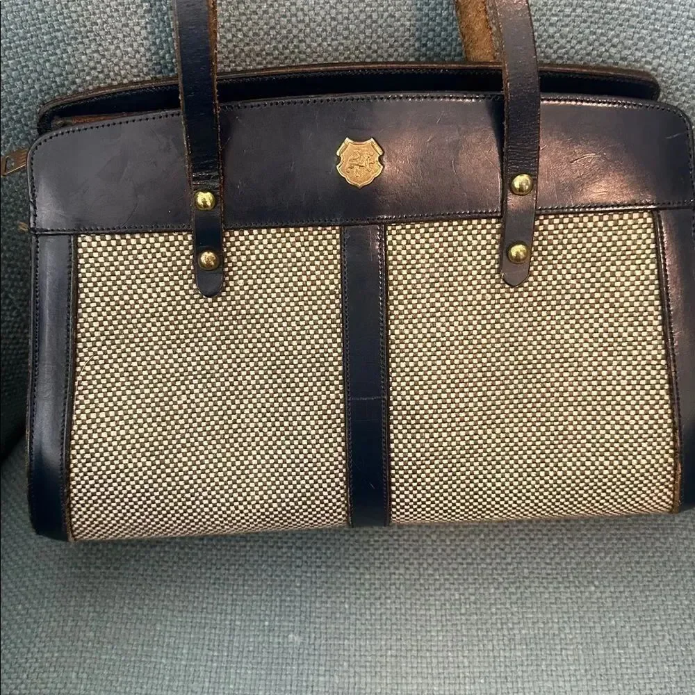 John Romain Vintage 1960/70’s Tweed & Leather Trim Satchel Bag